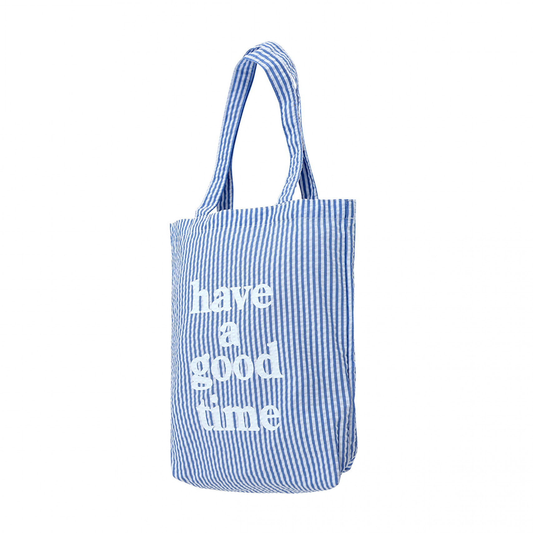 STRIPED SEERSUCKER LOGO TOTE