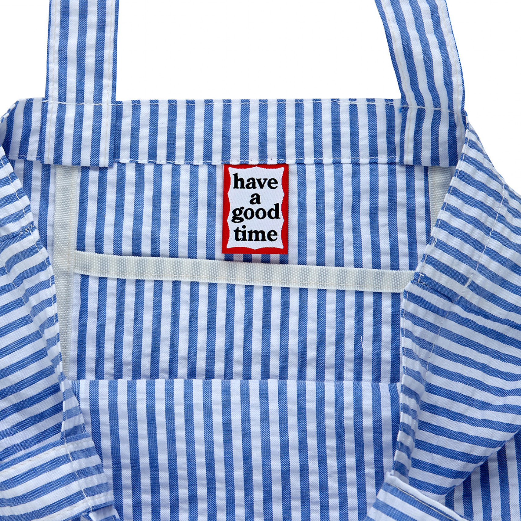 STRIPED SEERSUCKER LOGO TOTE