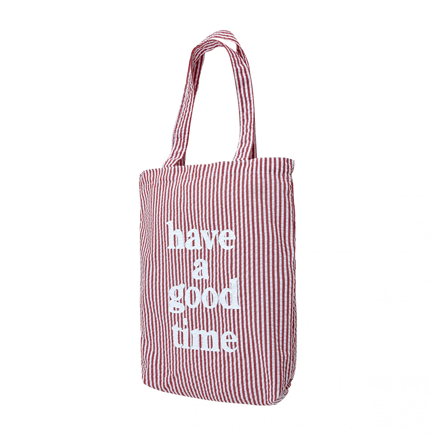 STRIPED SEERSUCKER LOGO TOTE