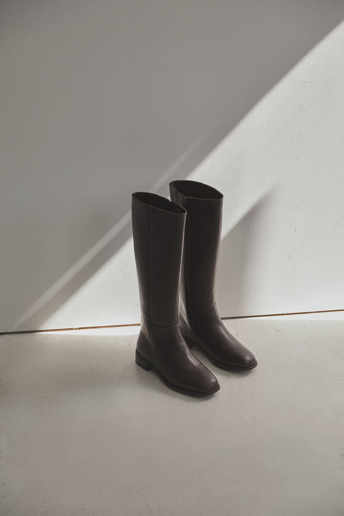 [통넓은롱부츠]레더 롱부츠 브라운 Leather Long Boots Brown