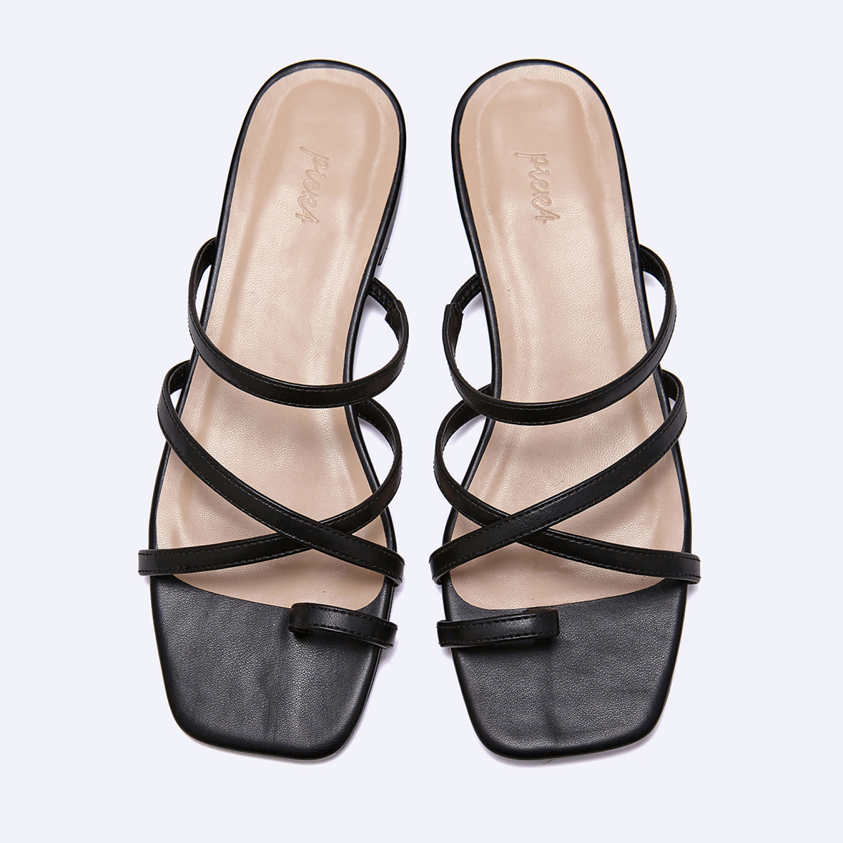 스퀘어 스트랩 뮬 블랙 1.5cm / FLPRES3W09