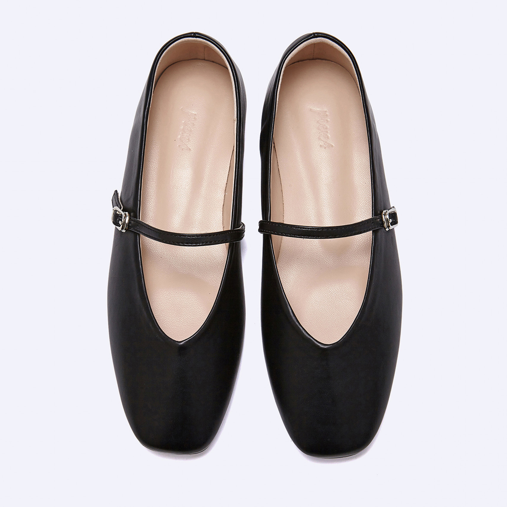 V컷 메리제인슈즈 블랙 1cm / FLPREA3W01