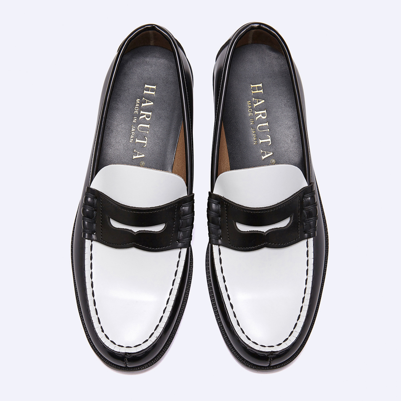 남성용 소가죽 페니로퍼 블랙 화이트 / 906-BL/WH