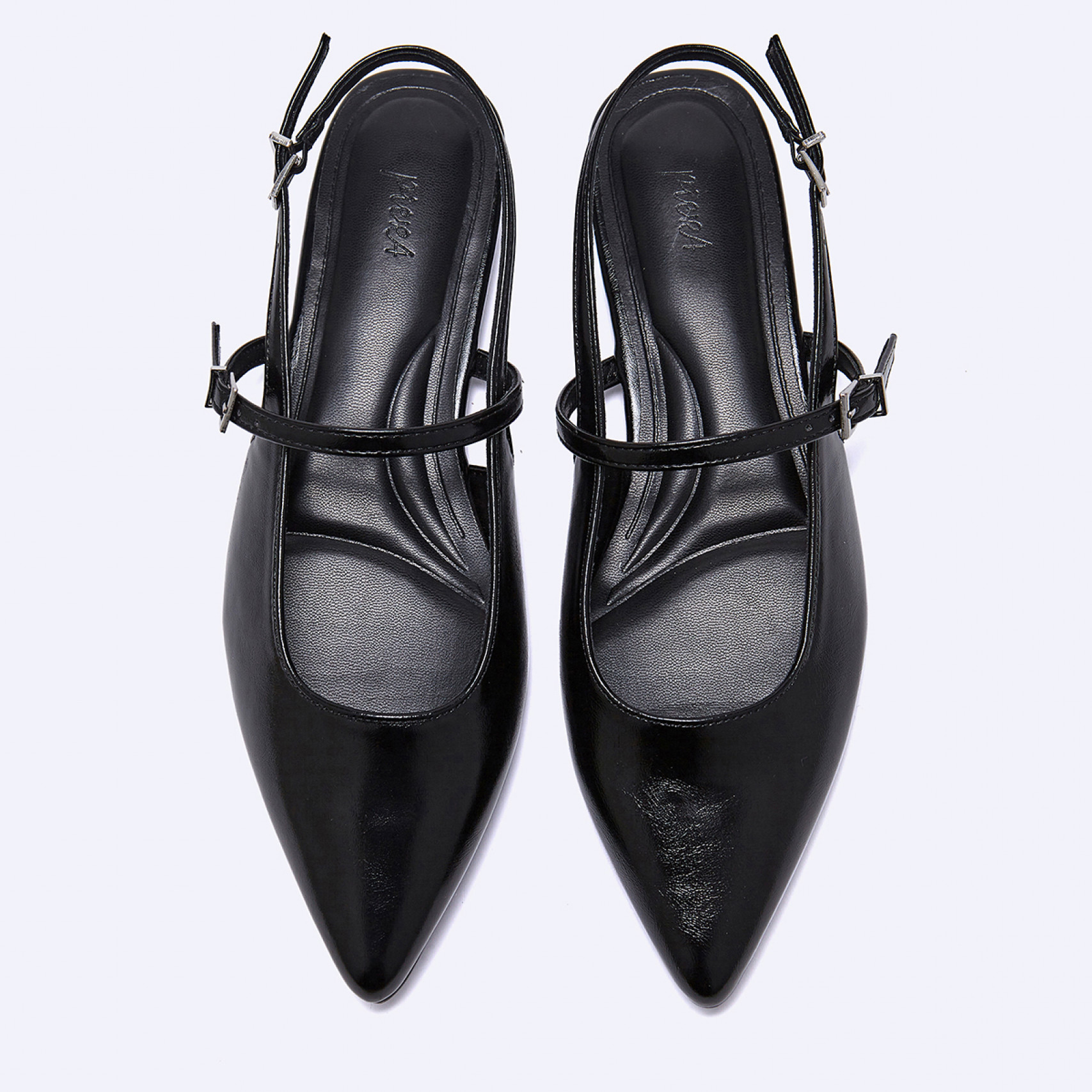 포인티드 토 플랫 슬링백 블랙 1cm / FLPRFA1W05