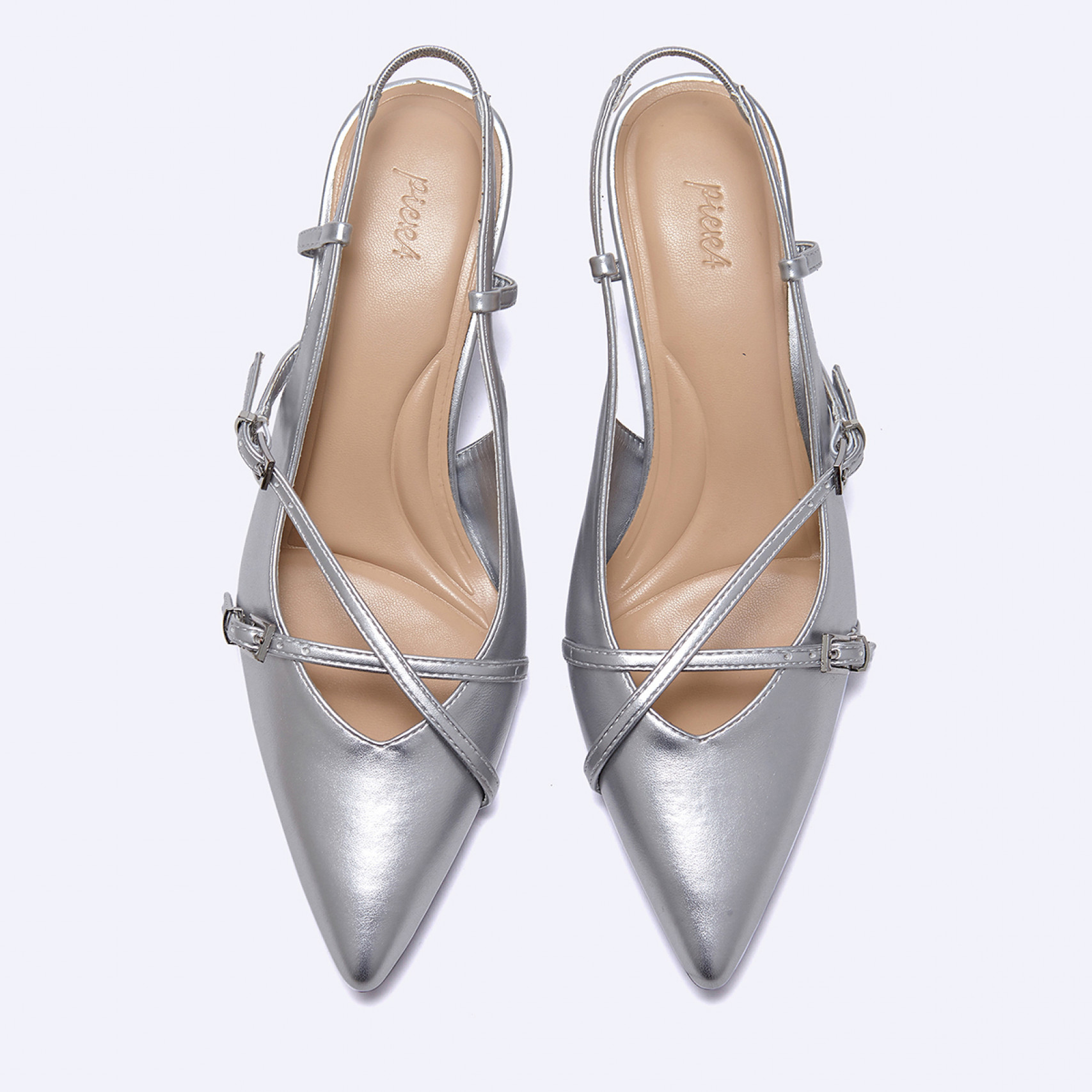 버클 스트랩 키튼 힐 슬링백 실버 5cm / FLPRFA1W04