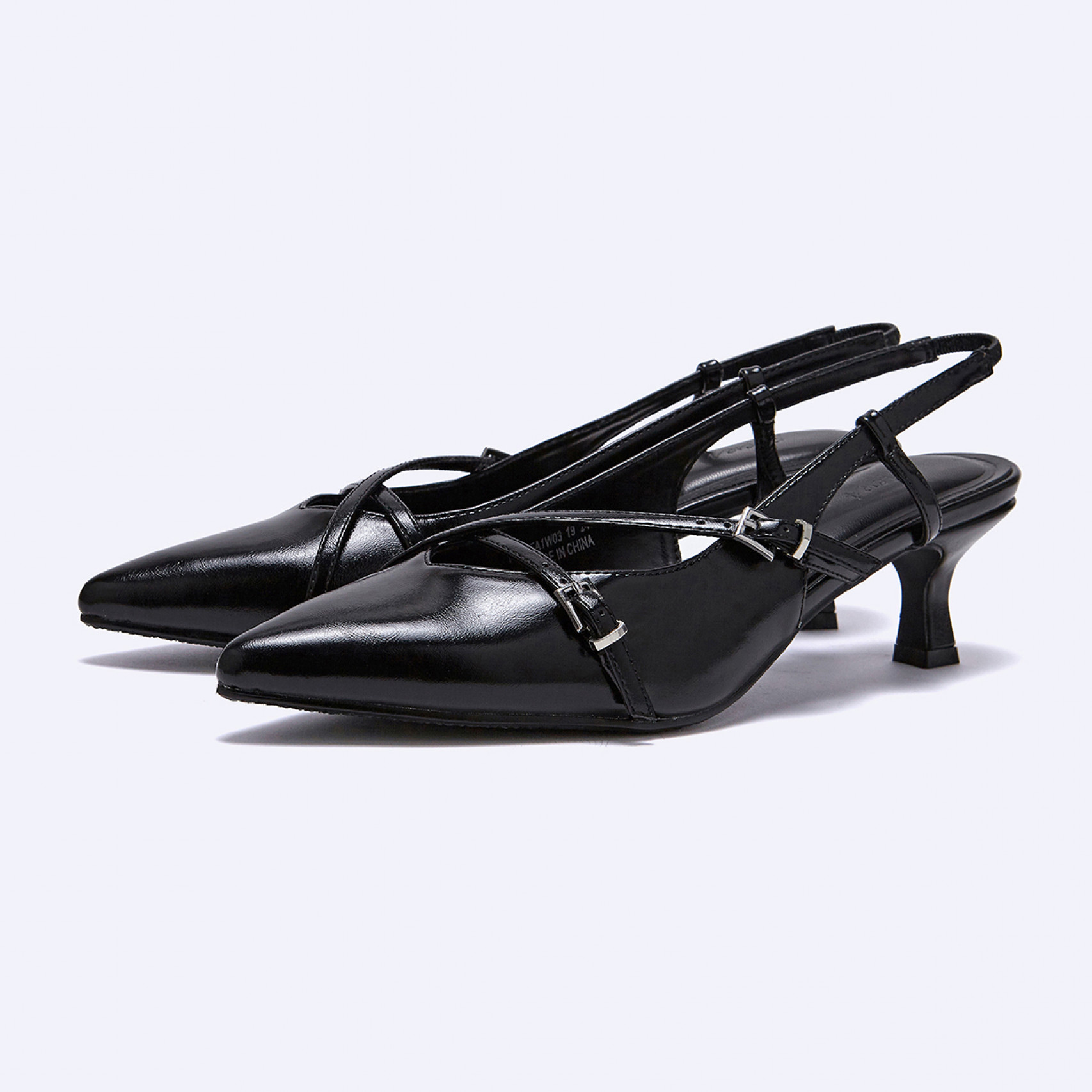 버클 스트랩 키튼 힐 슬링백 블랙 5cm / FLPRFA1W03
