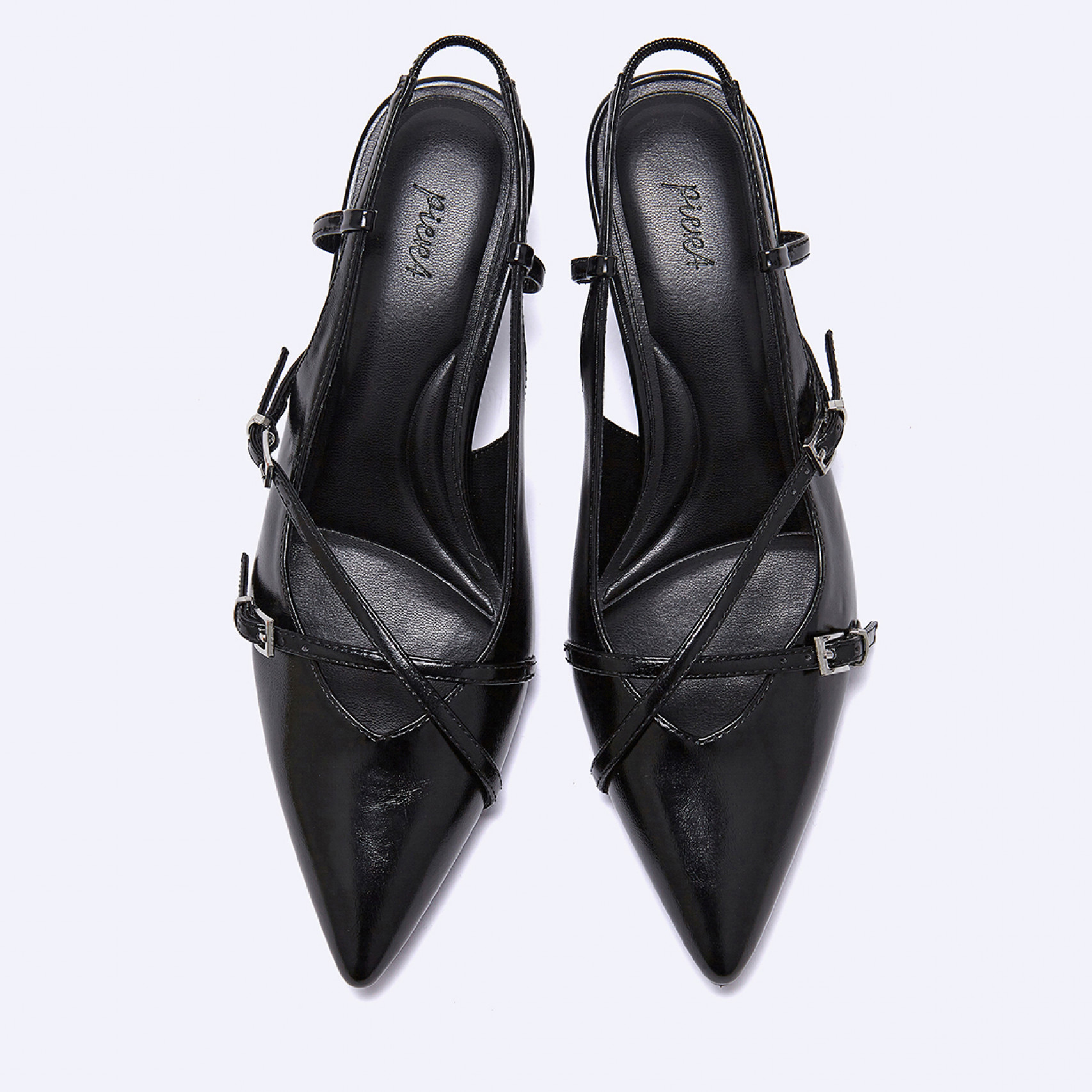 버클 스트랩 키튼 힐 슬링백 블랙 5cm / FLPRFA1W03