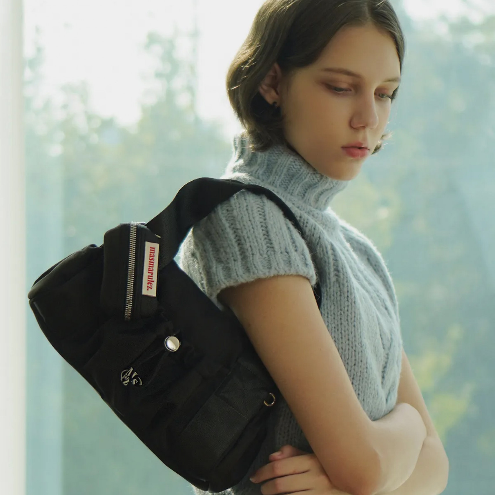 [파우치세트] 미니 글로시 토트 크로스백 블랙