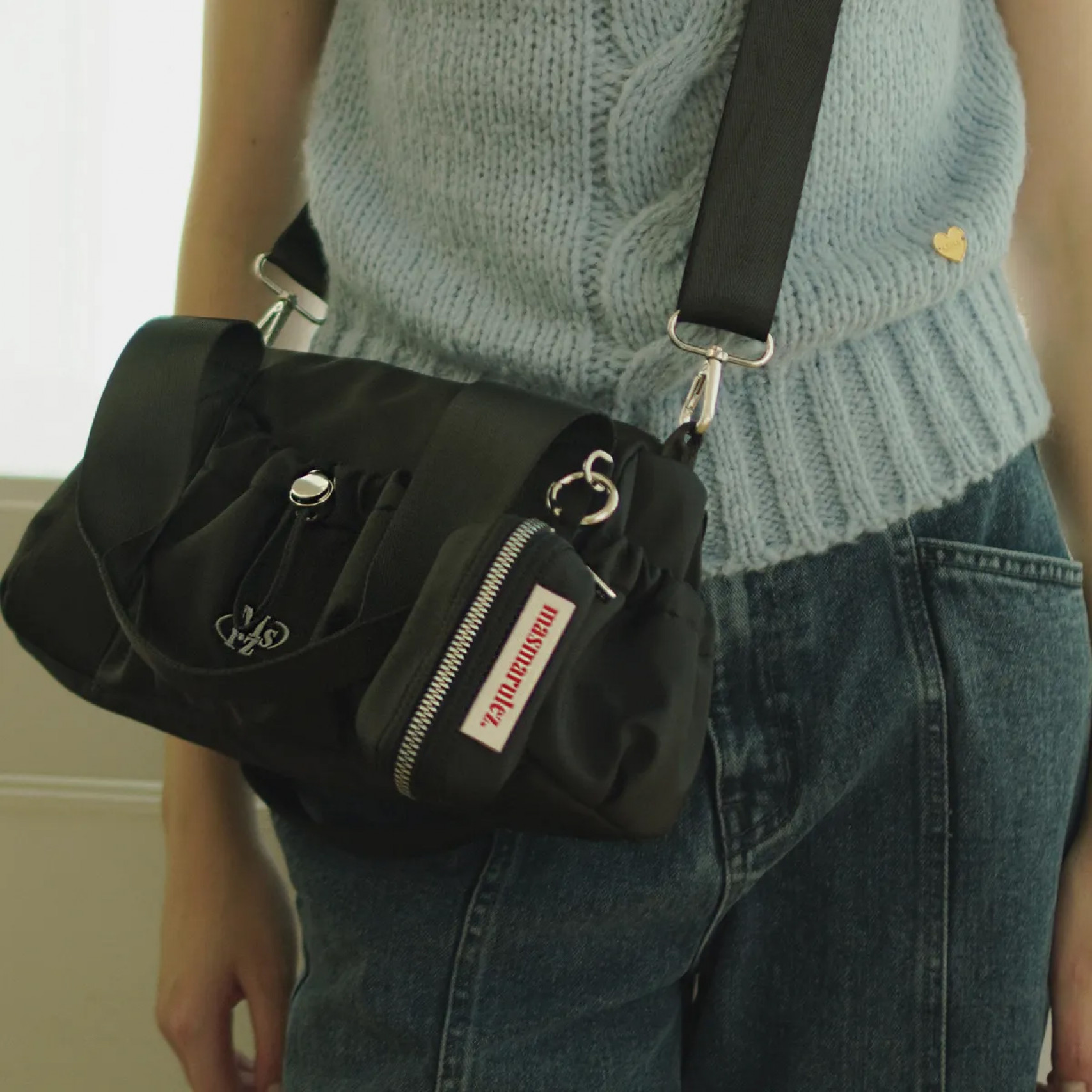 [파우치세트] 미니 글로시 토트 크로스백 블랙