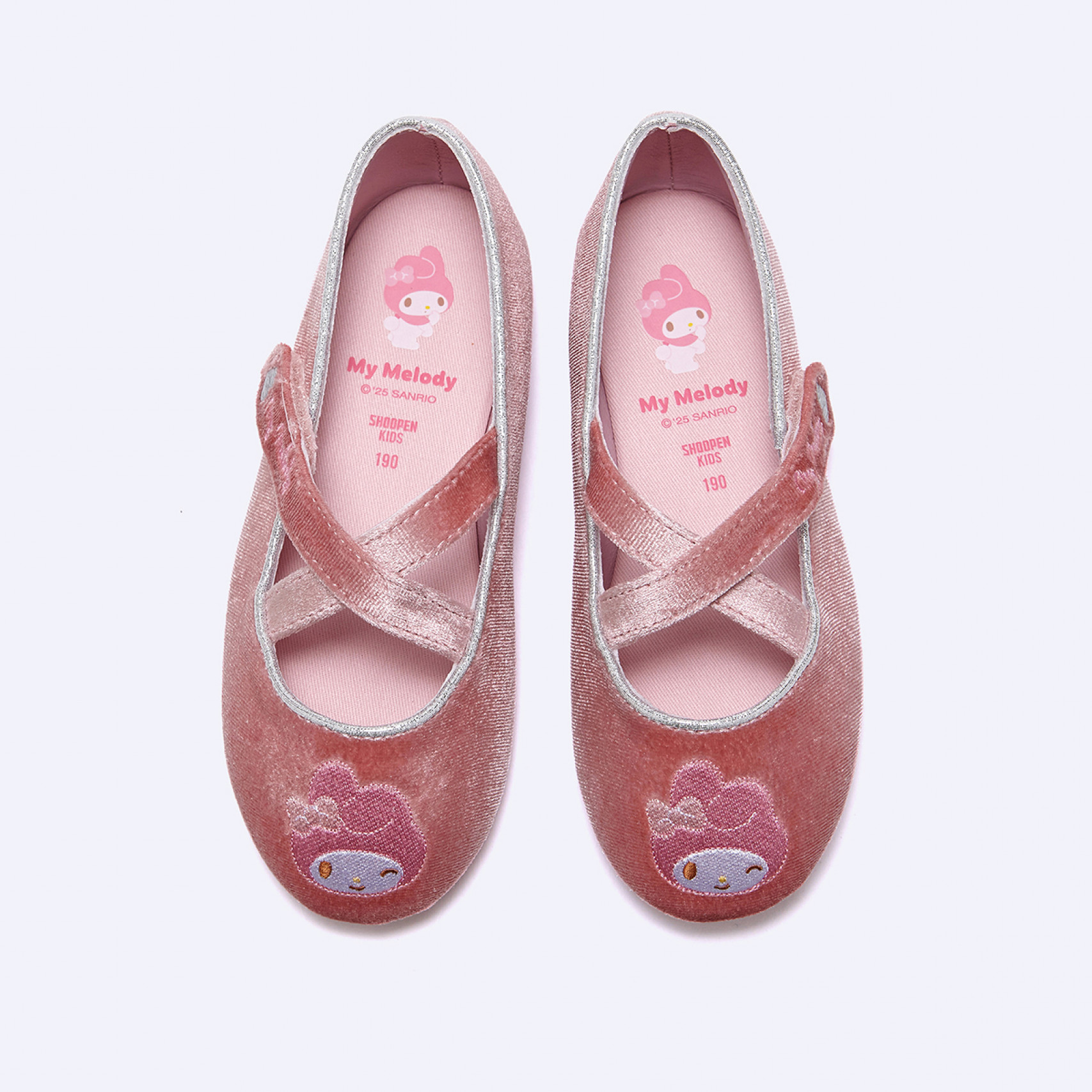 산리오 벨벳 발레 플랫 핑크 키즈 / HPKWFFB97S25