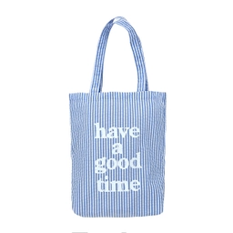 STRIPED SEERSUCKER LOGO TOTE