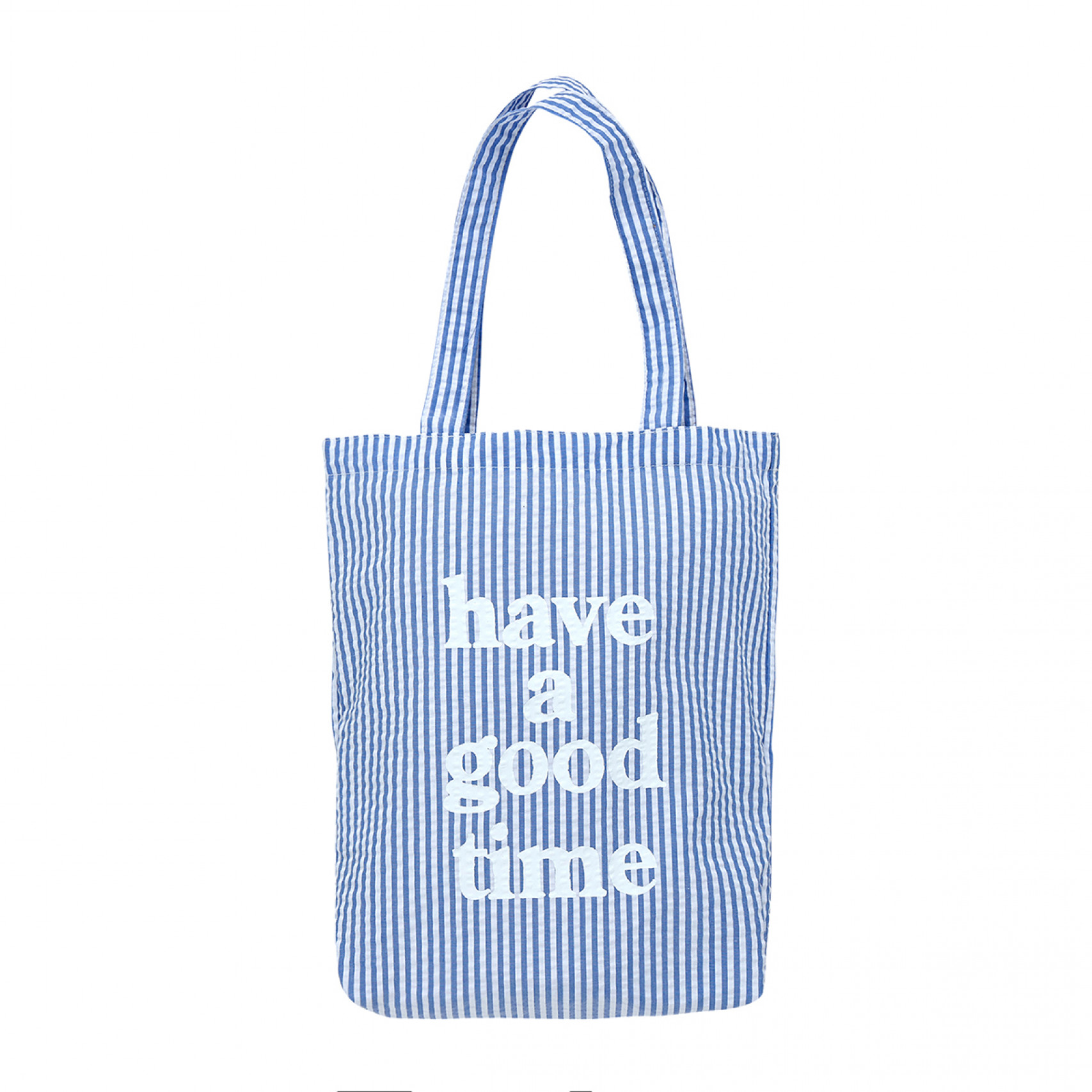 STRIPED SEERSUCKER LOGO TOTE