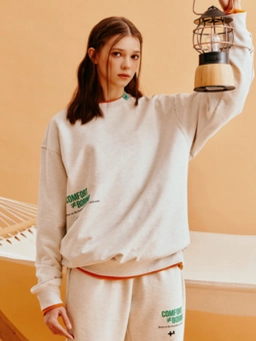 헤리티지 스몰로고 세미 오버핏 라운드 스웻셔츠_Oatmeal Melange