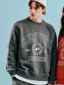 피그먼트 오버핏 라운드 스웻셔츠_Black