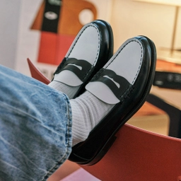 남성용 소가죽 페니로퍼 블랙 화이트 / 906-BL/WH