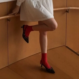 버클 스트랩 키튼 힐 슬링백 블랙 5cm / FLPRFA1W03