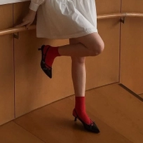 버클 스트랩 키튼 힐 슬링백 블랙 5cm / FLPRFA1W03