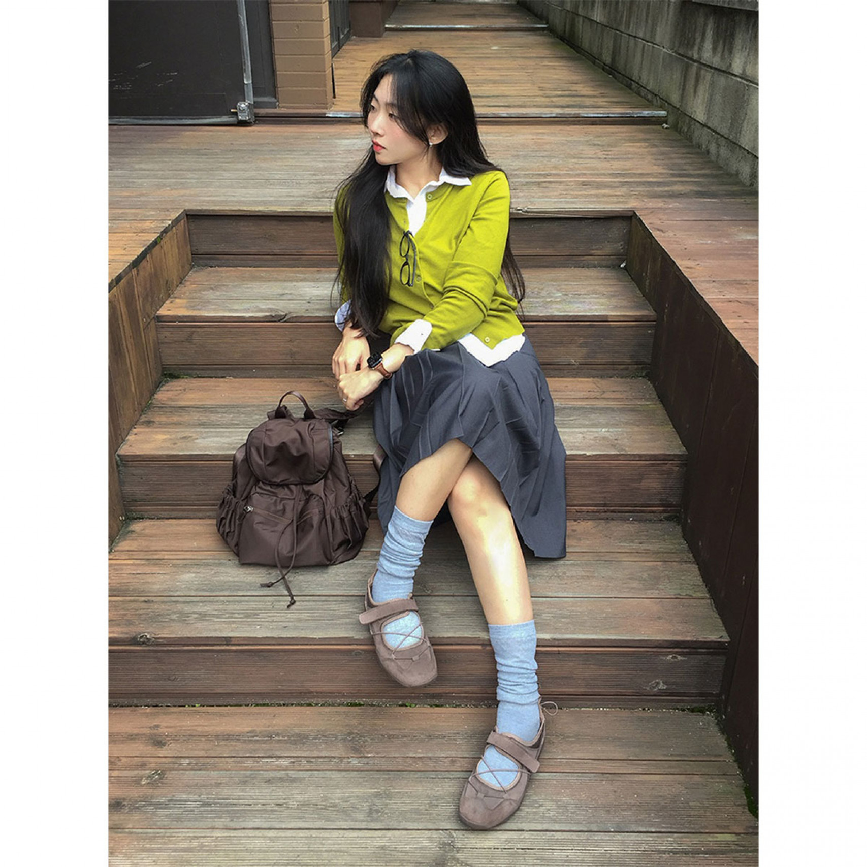 멀티스트랩 메리제인 플랫 스니커즈 브라운 여성 / HPWPDFBT0385