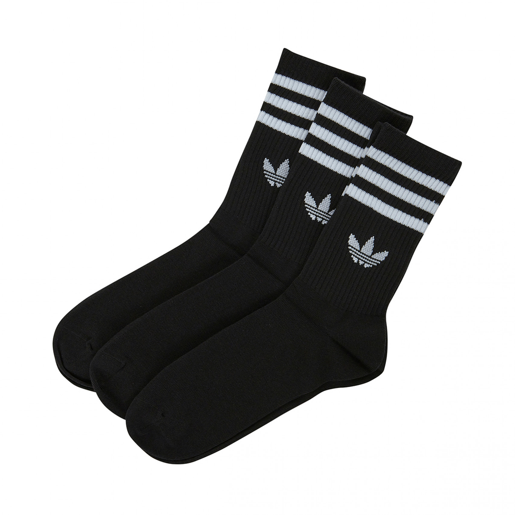 3 스트라이프 크루 삭스 3팩 블랙 / JV7402